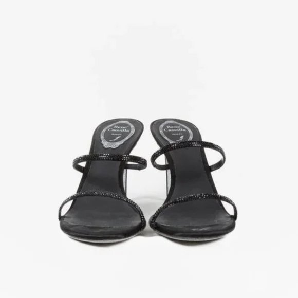 Rene Caovilla Bessie Black Satin Strass Sandals - Picture 2 of 10